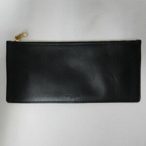 Coach Leather Slim pouch wallet zip top 9.5" x 4.3" black w/ gold tone hardware
